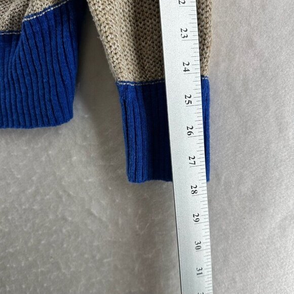 Free People Sweater Size L Cassidy Off The Shoulder Striped Tie Neck Tunic Blue - Picture 10 of 11